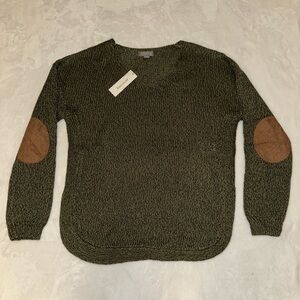 NWT Francesca’s Olive Sweater with Brown Elbow Patches